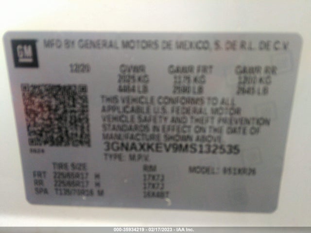 Chevrolet EQUINOX LT 2021 3GNAXKEV9MS132535 Image 9