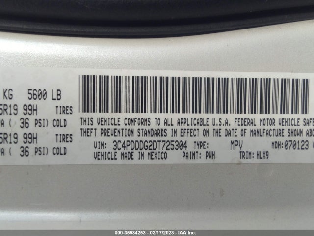 2013 DODGE JOURNEY CREW VIN: 3C4PDDDG2DT725304