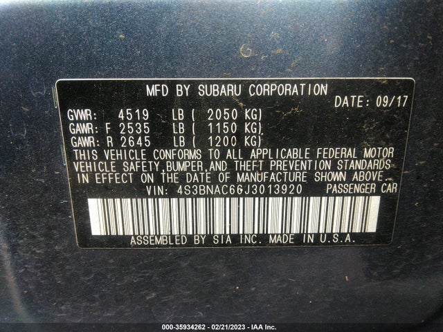 2018 Subaru Legacy, VIN: 4S3BNAC66J3013920