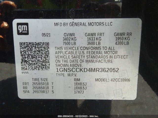 Chevrolet Suburban Lt 2021 1GNSCCKD4MR362052 Image 9