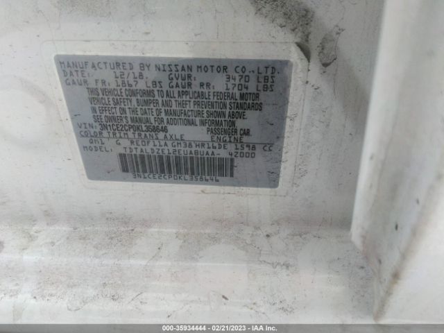 3N1CE2CP0KL358646 Nissan Versa Note Sv