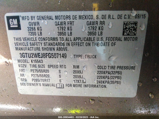 GMC Sierra 1500 Denali 2015 3GTU2WEJ8FG507149 Image 9