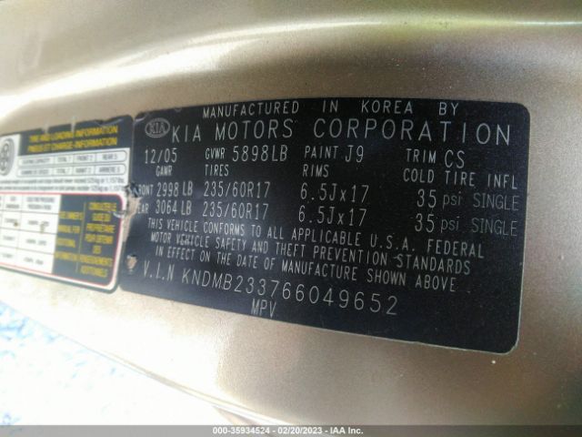 KNDMB233766049652 KIA Sedona Lx/ex