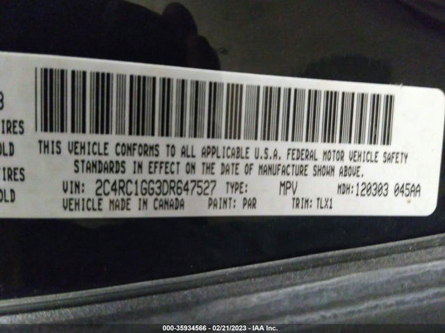 2013 CHRYSLER TOWN & COUNTRY LIMITED VIN: 2C4RC1GG3DR647527