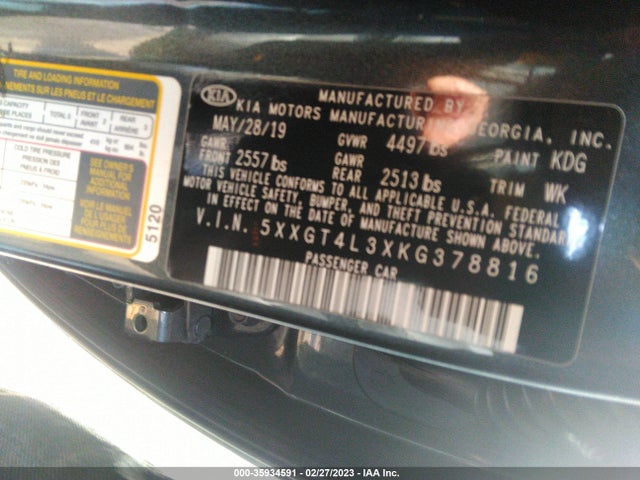 2019 Kia Optima, VIN: 5XXGT4L3XKG378816