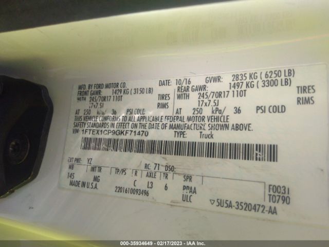 1FTEX1CP9GKF71470 Ford F-150 Xl/lariat/xlt