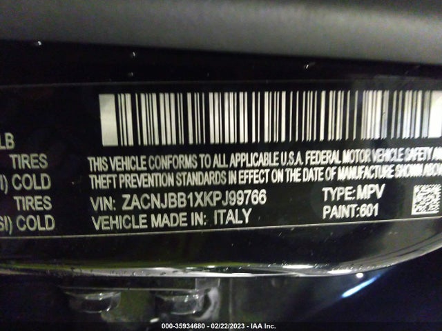 2019 JEEP RENEGADE LIMITED VIN: ZACNJBB1XKPJ99766