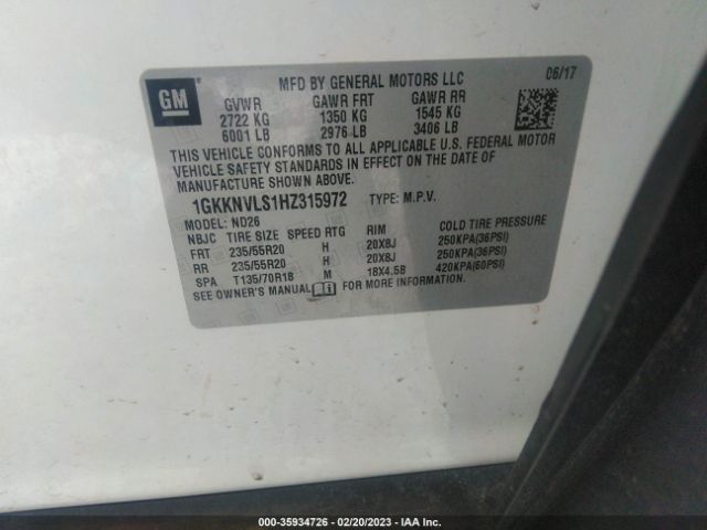 1GKKNVLS1HZ315972 GMC ACADIA SLT