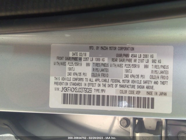 2018 MAZDA CX-5 TOURING VIN: JM3KFACM3J0379029