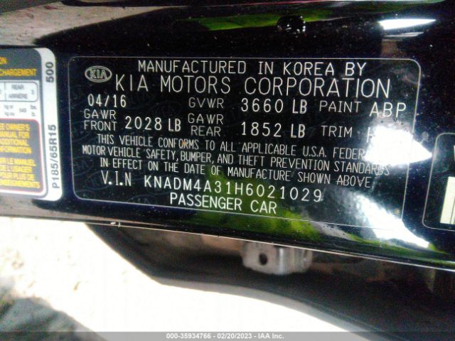 KNADM4A31H6021029 KIA RIO LX