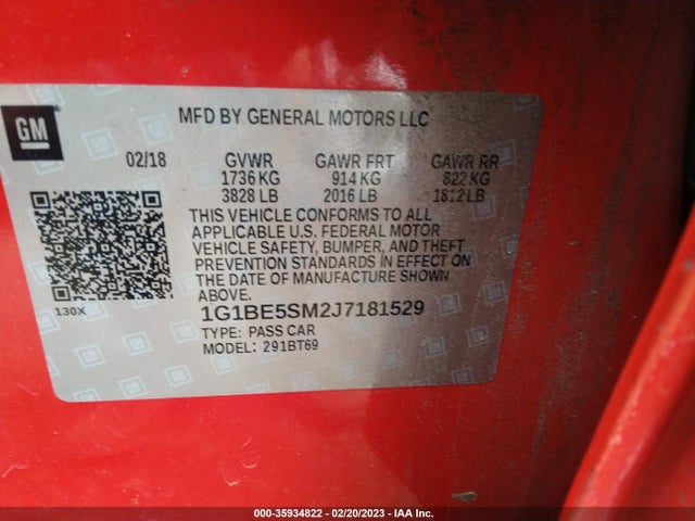 Chevrolet CRUZE LT 2018 1G1BE5SM2J7181529 Image 9