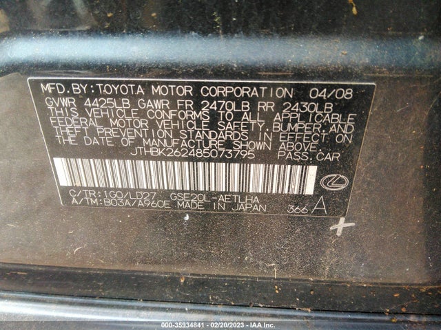 Lexus IS 250 2008 JTHBK262485073795 Image 10
