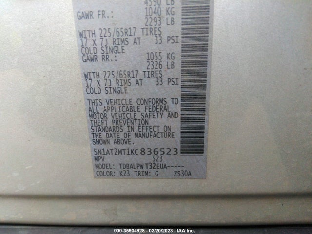Aukcja sprzedaży 2019 Nissan Rogue S, vin: 5N1AT2MT1KC836523, numer aukcji: 35934928