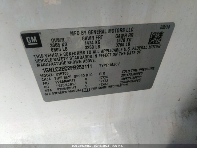 2015 Chevrolet Tahoe, VIN: 1GNLC2EC2FR253111