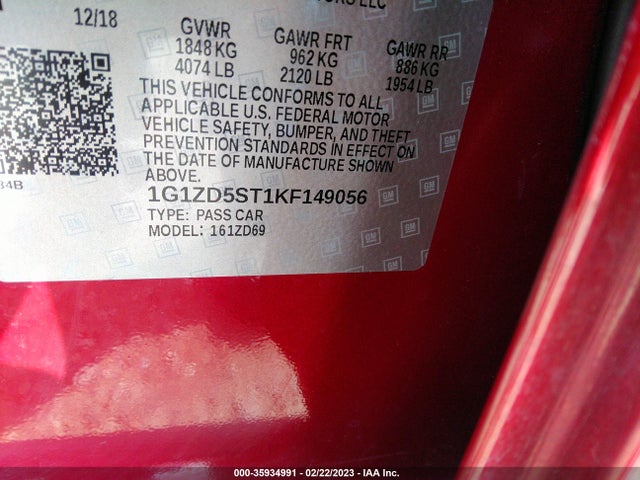 Chevrolet MALIBU LT 2019 1G1ZD5ST1KF149056 Image 11