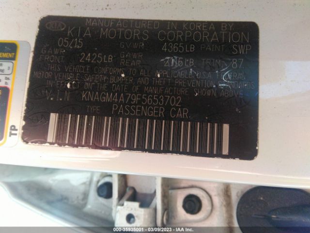 KNAGM4A79F5653702 KIA Optima Lx