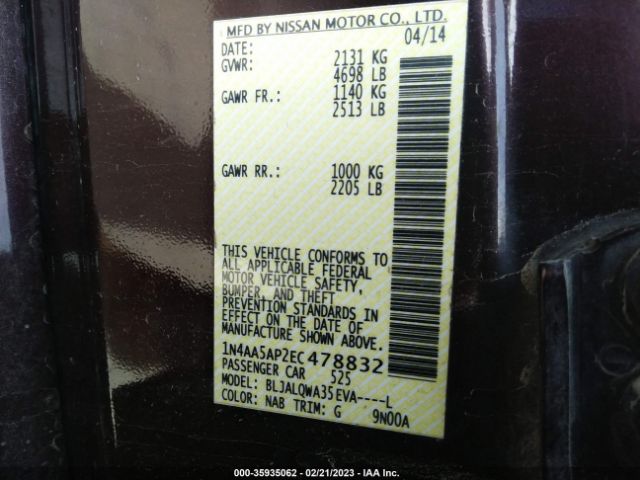 1N4AA5AP2EC478832 Nissan Maxima 3.5 S