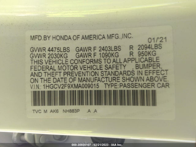 Honda Accord Sedan Touring 2021 1HGCV2F9XMA009015 Image 9