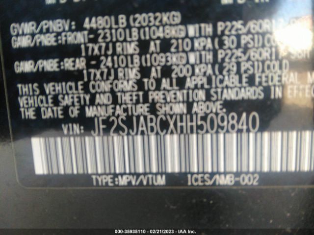 JF2SJABCXHH509840 Subaru FORESTER