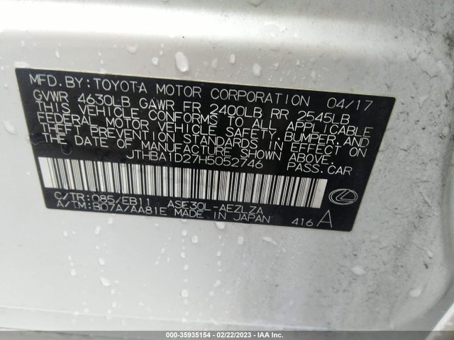 2017 Lexus IS, VIN: JTHBA1D27H5052746