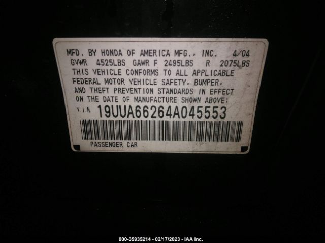 2004 ACURA TL VIN: 19UUA66264A045553
