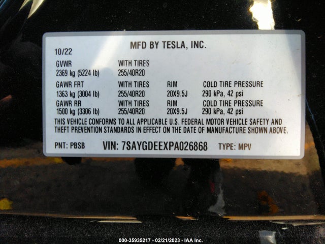 7SAYGDEEXPA026868 Tesla Model Y Long Range