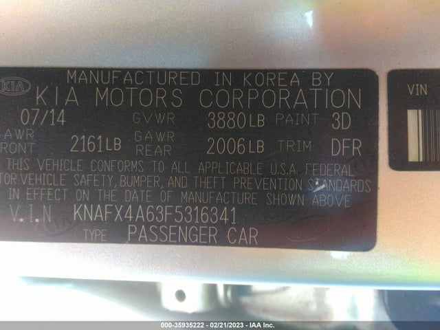 2015 Kia Forte, VIN: KNAFX4A63F5316341