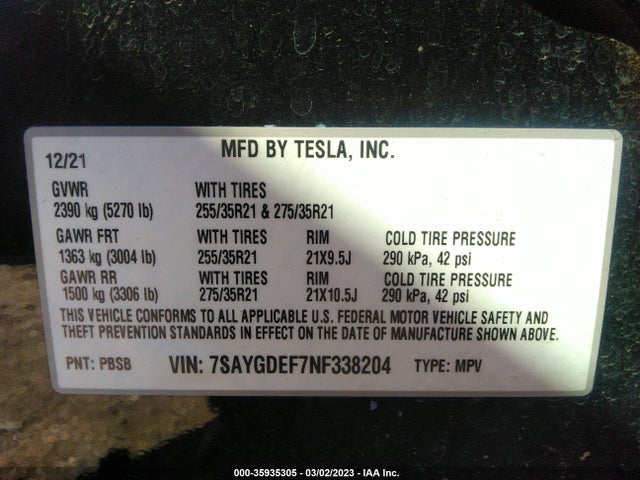 Tesla Model Y Performance 2022 7SAYGDEF7NF338204 Image 9