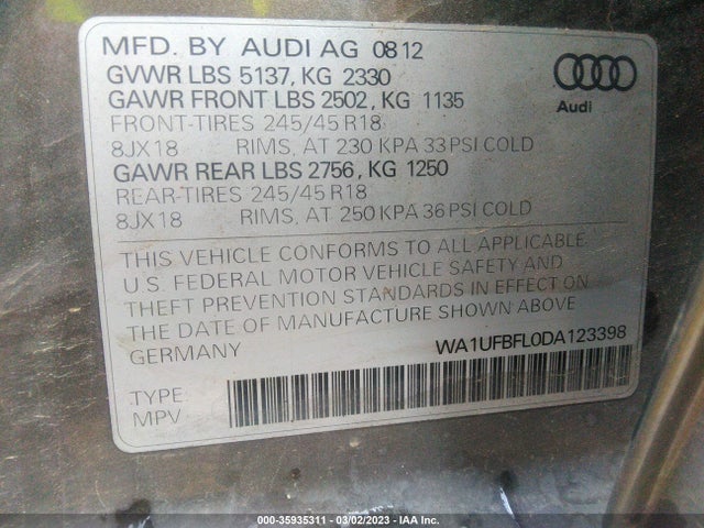 2013 AUDI ALLROAD PREMIUM PLUS VIN: WA1UFBFL0DA123398