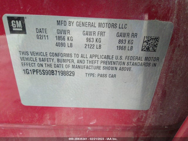 Продаж на аукціоні авто 2011 Chevrolet Cruze Lt W/1lt, vin: 1G1PF5S90B7198829, номер лоту: 35935341