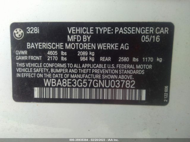 WBA8E3G57GNU03782 BMW 3 Series 328i Xdrive
