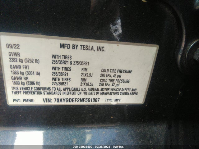 Tesla Model Y Performance 2022 7SAYGDEF2NF561007 Image 11