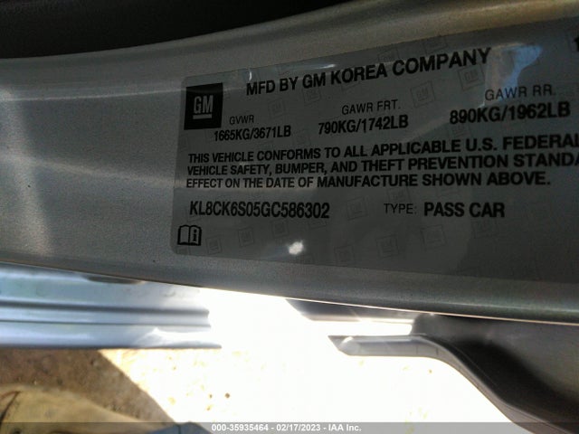 2016 Chevrolet Spark, VIN: KL8CK6S05GC586302