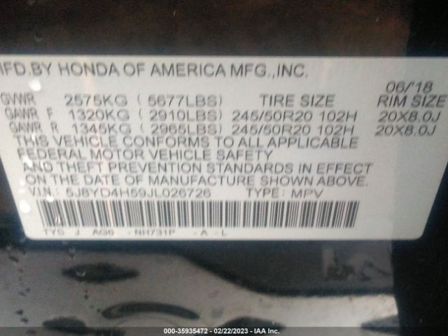 5J8YD4H59JL026726 Acura Mdx W/technology Pkg