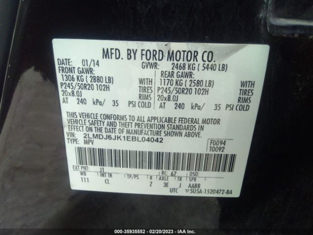 2LMDJ6JK1EBL04042 Lincoln MKX