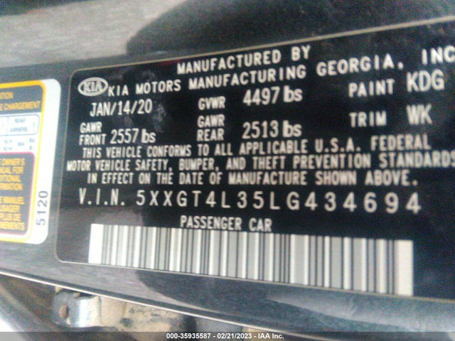 KIA Optima Lx 2020 5XXGT4L35LG434694 Image 10
