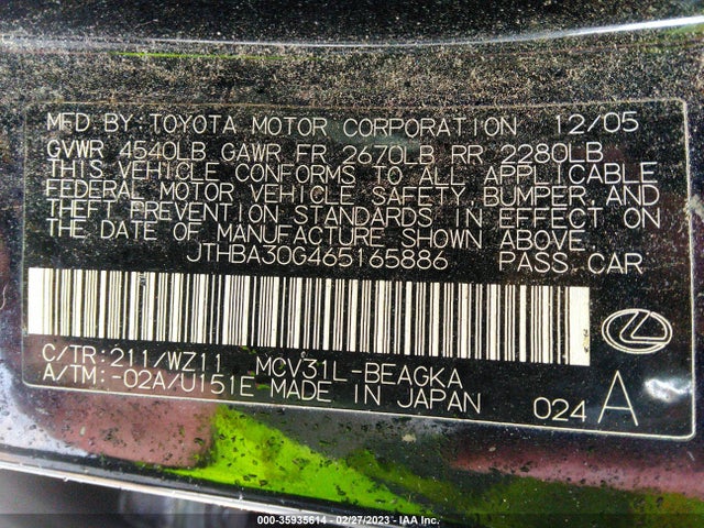 JTHBA30G465165886 Lexus ES 330