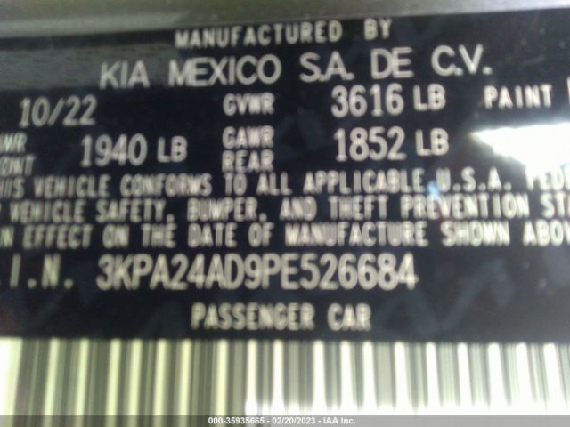 3KPA24AD9PE526684 KIA RIO S