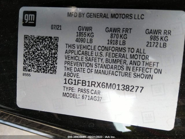 Chevrolet Camaro 1lt 2021 1G1FB1RX6M0138277 Image 10