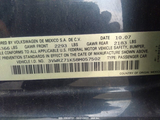 3VWRZ71K58M057502 Volkswagen Jetta Sedan Se/sel