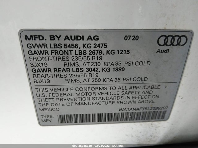 2020 Audi Q5, VIN: WA1ANAFY5L2099202