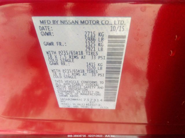 5N1AR2MM4FC717314 Nissan Pathfinder Sv