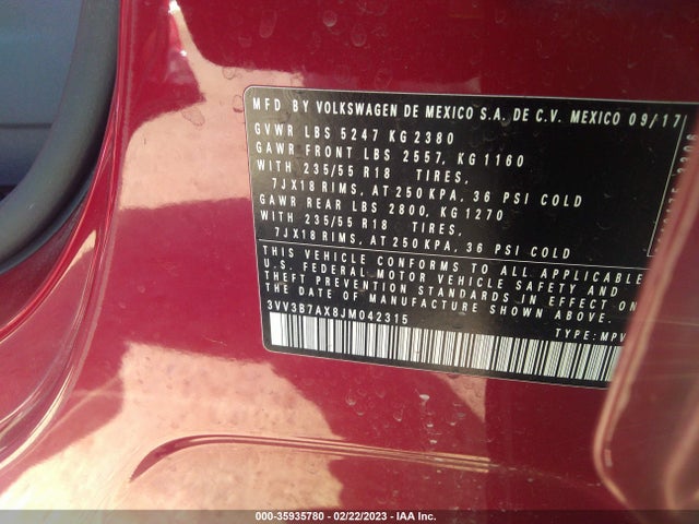 3VV3B7AX8JM042315 Volkswagen Tiguan Sel/se