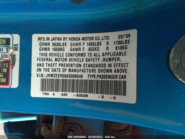 2010 HONDA INSIGHT LX VIN: JHMZE2H55AS006546
