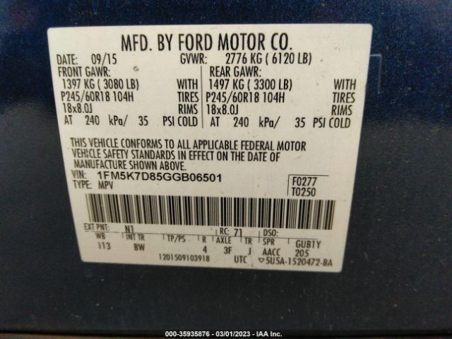1FM5K7D85GGB06501 Ford EXPLORER XLT