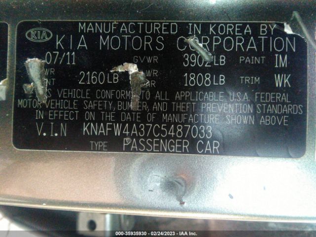 KNAFW4A37C5487033 KIA FORTE SX