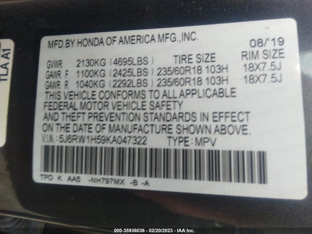 Honda CR-V EX 2019 5J6RW1H59KA047322 Image 9
