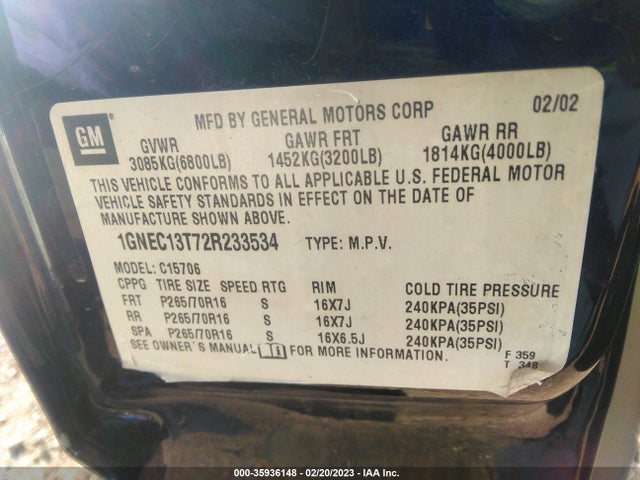 Chevrolet Tahoe Lt 2002 1GNEC13T72R233534 Image 10