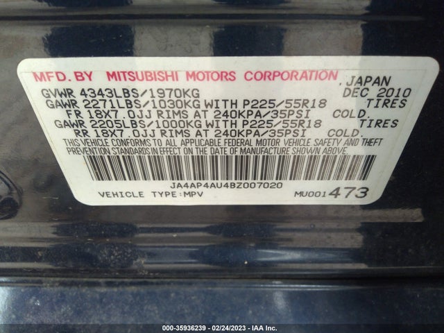 JA4AP4AU4BZ007020 Mitsubishi Outlander Sport Se