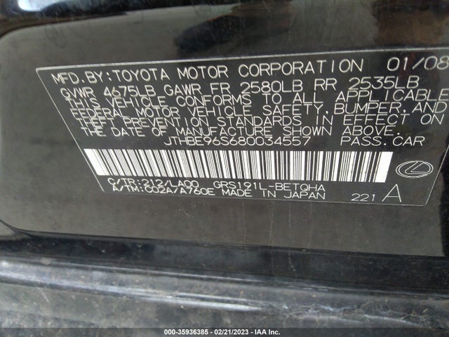 JTHBE96S680034557 Lexus GS 350
